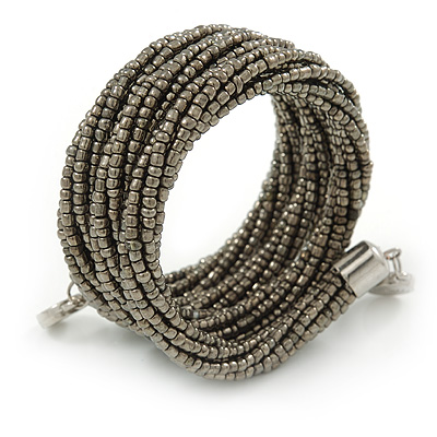 Teen/ Children/ Kids Black/ Taupe Glass Bead Multistrand Bracelet - 15cm L