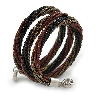 Teen/ Children/ Kids Black/ Bronze/ Brown Glass Bead Multistrand Bracelet - 15cm L