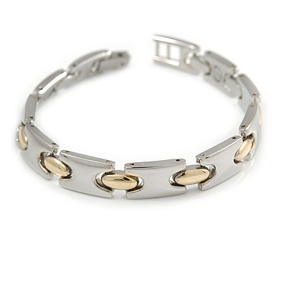 Plated Alloy Metal Ladies Magnetic Bracelet with Gold Tone Oval Motif - 18cm L (Medium)