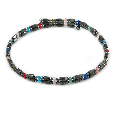 Hematite Bead with Semiprecious Multicoloured Stones Magnetic Necklace/ Bracelet - 90cm Total Length