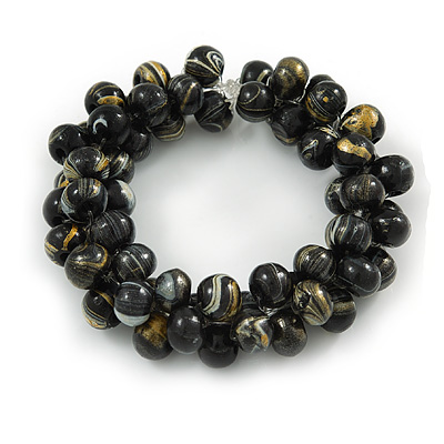 Black/ Gold Wood Bead Cluster Flex Bracelet - 18cm L