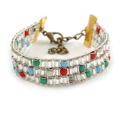 Stylish Glass Beaded Handmade Bracelet In Gold Tone Metal - 14cm L/ 5cm Ext (For Small Wrist)