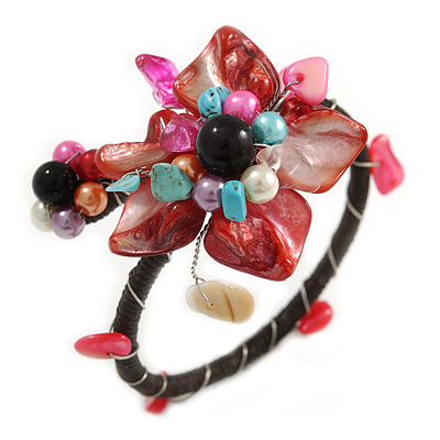 Multicoloured Shell Floral Flex Wire Bracelet - Adjustable