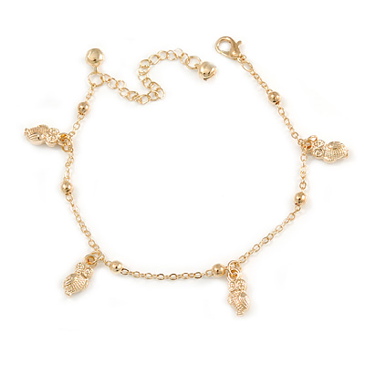 Ankle Chain/ Anklet/ Beach Anklet Foot Jewellery with Owl Charms for Women Girl In Gold Tone Metal - 19cm L/ 6cm Ext
