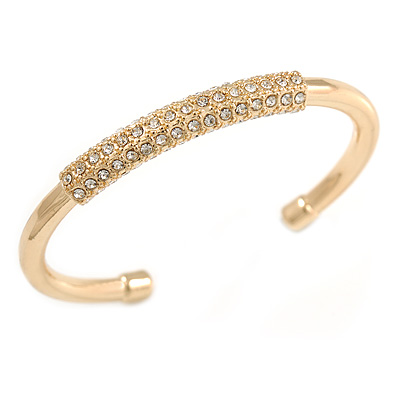 Gold Plated Polished Crystal Bar Cuff Bracelet - 19cm L