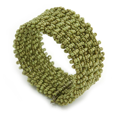 Trendy Lime Green Glass Bead Flex Cuff Bracelet - Adjustable - main view