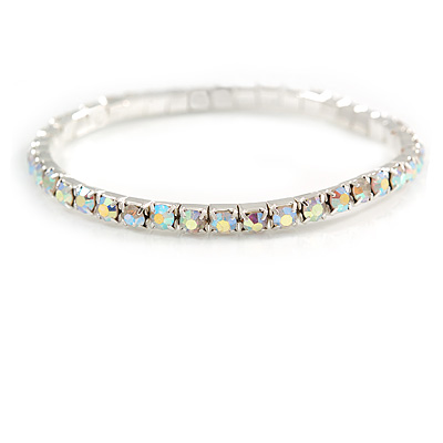 Slim AB Crystal Flex Bracelet In Silver Tone Metal - up to 17cm L - For Small Wrist
