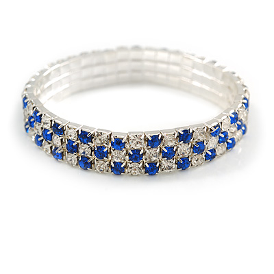 Sapphire Blue/ Clear Flex Bracelet in Silver Tone - 17cm L - main view