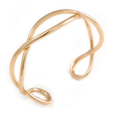 Modern Polished Gold Tone Link Cuff Bracelet - 18cm