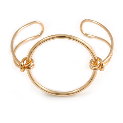 Modern Open Circle Cuff Bracelet Bangle In Polished Gold Tone Metal - 18cm Long - Adjustable
