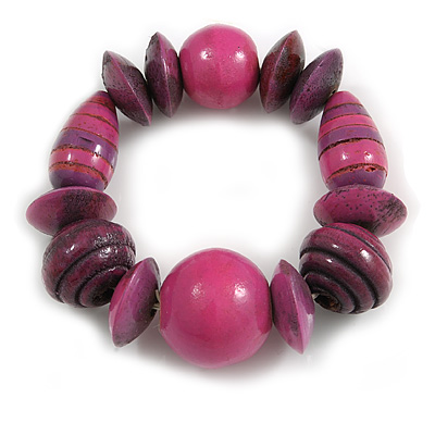 Statement Chunky Wood Bead Flex Bracelet in Rose Pink - Medium - main view