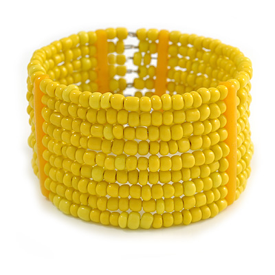 Banana Yellow Glass Bead Flex Cuff Bracelet - Medium - main view