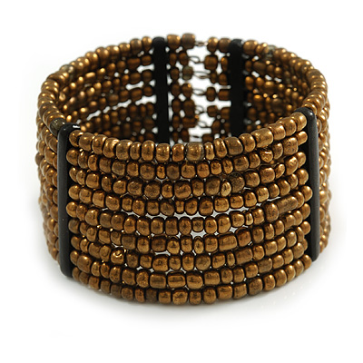 Bronze Glass Bead Flex Cuff Bracelet - Medium