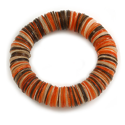 Orange/ Brown/ White Shell Flex Bracelet - 17cm L - Medium