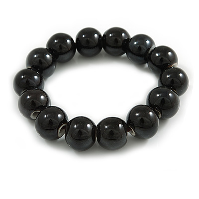 13mm Black Round Ceramic Bead Flex Bracelet - Size M