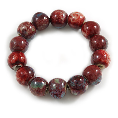 15mm Round Ceramic Bead Flex Bracelet in hues of Cherry Red/Blue/White - Size M - main view
