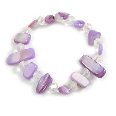 Transparent Glass and Purple Sea Shell Bead Flex Bracelet - M/L - main view