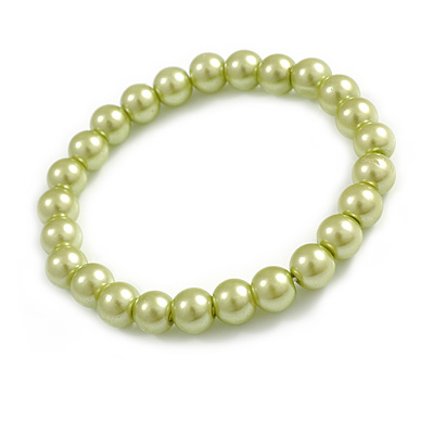 8mm/ Pea Green Glass Bead Flex Bracelet - Size M
