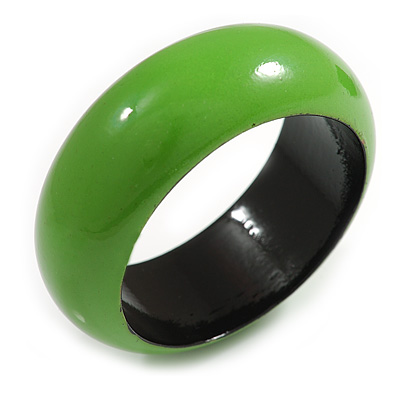 Salad Green Round Wooden Bangle Bracelet (Natural Irregularities) - Medium Size - main view