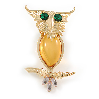 Exquisite Amber Coloured Acrylic Owl Brooch