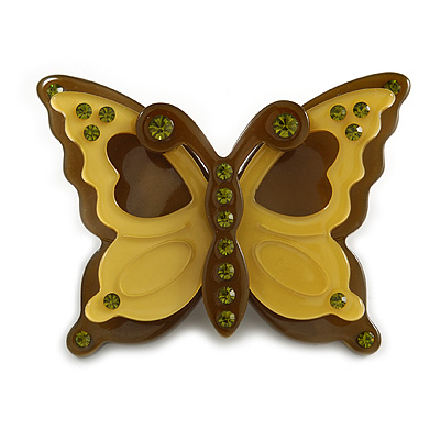 Pretty Olive Plastic Butterfly Brooch
