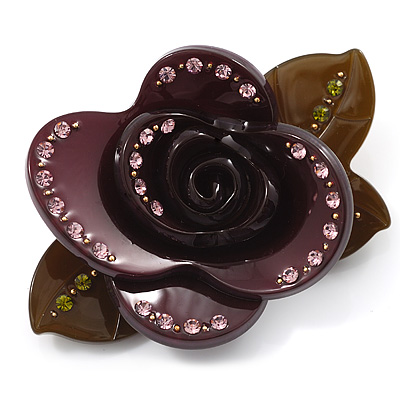Contemporary Burgundy Plastic Rose Brooch - main view