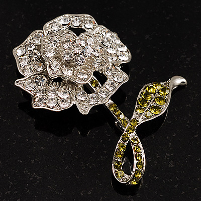 Clear Crystal Rose Brooch - main view