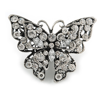 Clear Crystal Filigree Butterfly Brooch