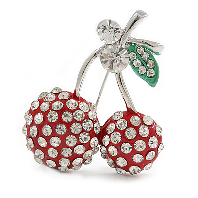 Clear Crystal Red Double Cherry Fashion Brooch