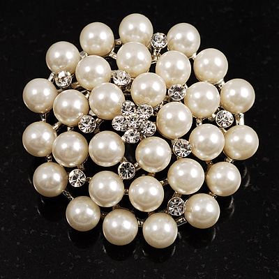 Snow White Simulated Glass Pearl Corsage Brooch