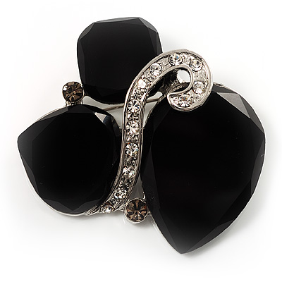 Black Glass Art Deco Fashion Brooch (Black Tone)