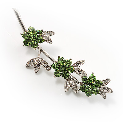 Rhodium Plated Emerald Green Diamante Flower Bouquet Brooch