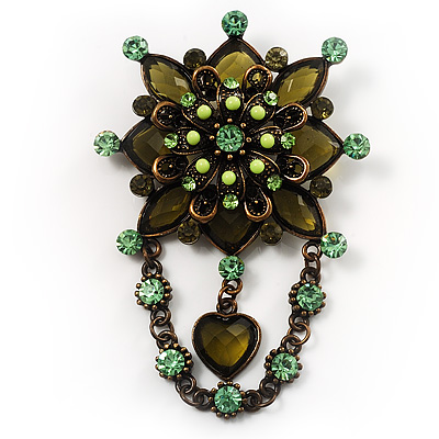 Vintage Statement Charm Brooch (Olive Green) - main view