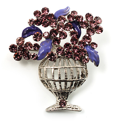 Purple Crystal Flower Basket Brooch