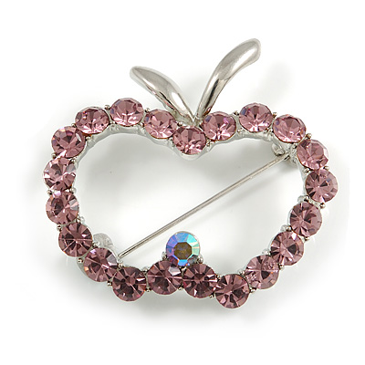 Lilac Crystal Open-Apple Brooch (Silver Tone)