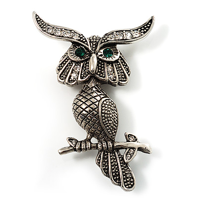 Charming Marcasite Crystal Owl Brooch - main view