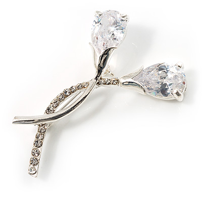 Diamante Floral Brooch (Silver&Clear)