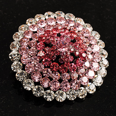 Pink Crystal Corsage Brooch (Silver Tone) - main view