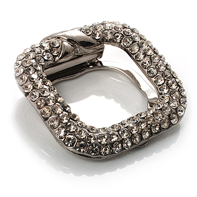 Square Shaped Crystal Scarf Pin/ Brooch (Silver Tone)