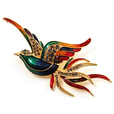 Exotic Multicoloured Flying Fire-Bird Brooch