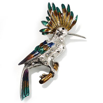 Oversized Exotic Multicoloured Crystal Bird Brooch