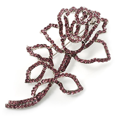 Luxurious Large Swarovski Crystal Rose Brooch (Silver&Pink)