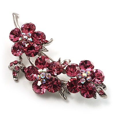 Crystal Floral Brooch (Silver&Pink)