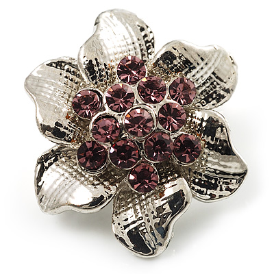 Tiny Pink Crystal Flower Pin Brooch - main view
