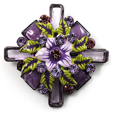 Statement Floral Brooch (Silver&Lavender) - main view