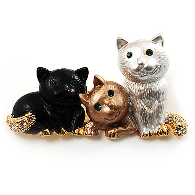 'Adorable Kittens' Fashion Brooch (Gold Tone) - main view