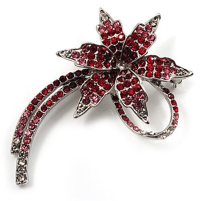 'Falling Star' Crystal Fashion Brooch (Pink, Red & Burgundy)