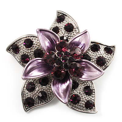 3D Enamel Crystal Flower Brooch (Purple)