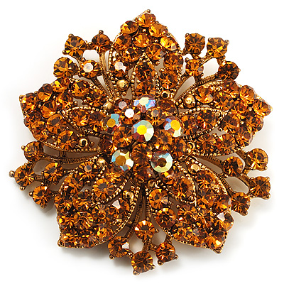 Victorian Corsage Flower Brooch (Gold & Amber Coloured)