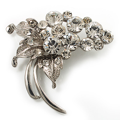 Silver Plated Crystal Grapes Brooch